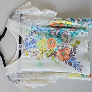Ivy Jane Floral Whimsical Top Lace Sleeves Womens Size Small